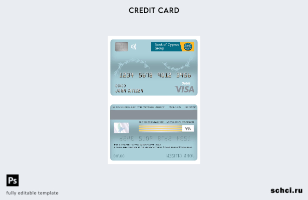 цифровая загрузка шаблона дебетовой карты Visa Банка Кипра Кипра